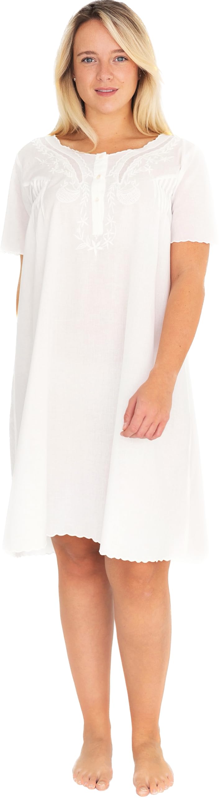 Lunn Antiques Women's White Victorian Styled Cotton Eden Nightdress | One Size, Shortsleeves