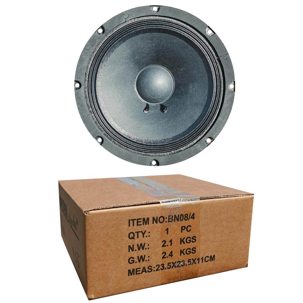 Kit Set para Master Audio BN08/4 1 woofer Profesional 20 cm 200 mm 8" diámetro, 250 vatios rms 500 vatios máx., impedancia 4 Ohm, sensibilidad 95,5 db, Puertas, Puertas, para Coches, 1 Pieza