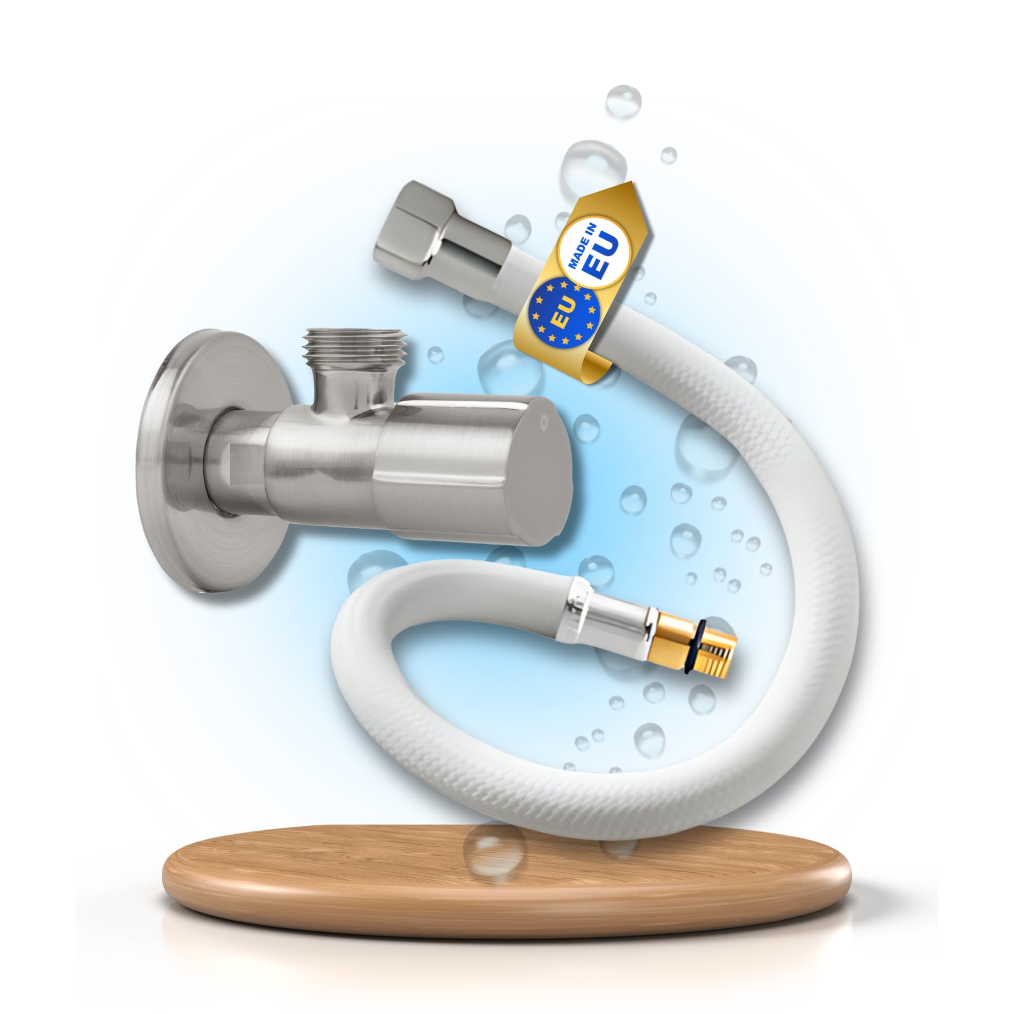 Premium Anschluss-Set Weiß Chrom – Eckventil 1/2" x 3/8", Flexschlauch 3/8" x M10, + Teflonband | DVGW-geprüft, für Küche, Bad & Trinkwasser | Für Wasserhahn, Küchenarmatur und Bidet | 40 cm