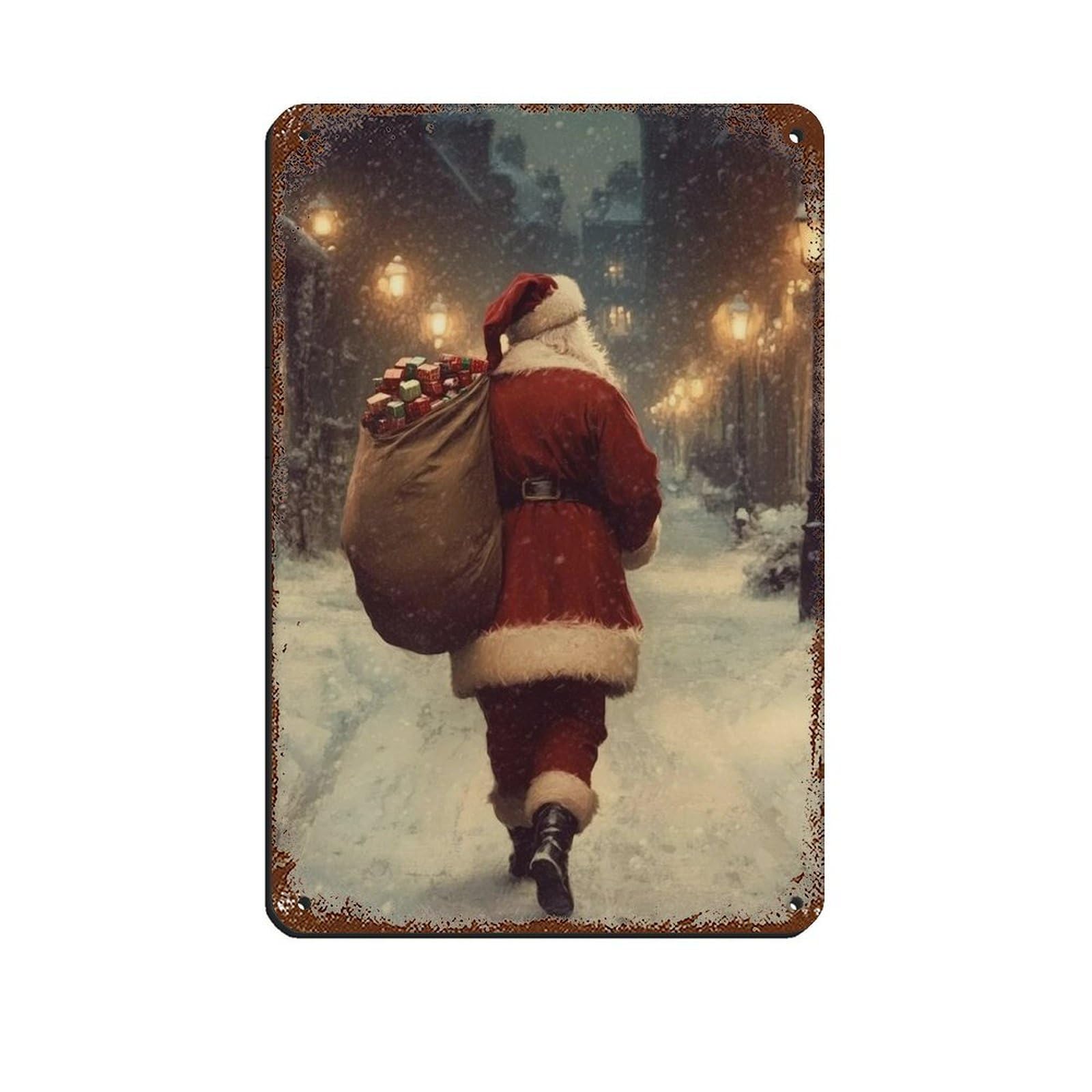 Santa Claus Is Coming to Town,Vintage Christmas Art Retro Poster Metal Tin Sign Chic Art Retro Iron Painting Bar People Cave Cafe Family Garage Poster Wall Decoration 8x12inch(20x30cm)
