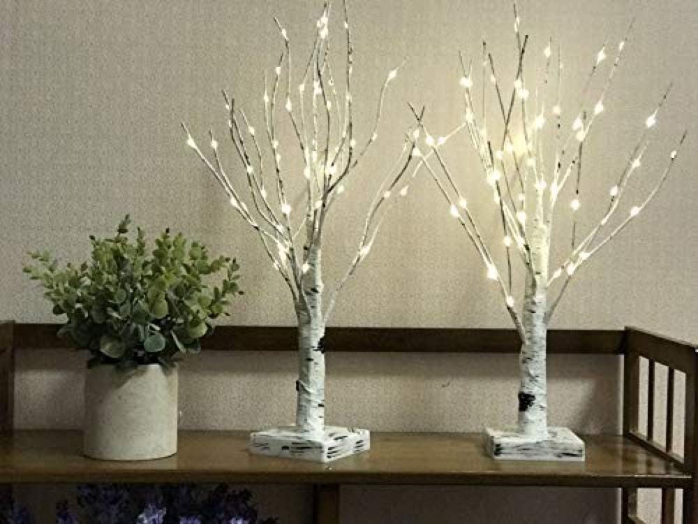 2FT 64LT Warm White Copper Wire Lamp LED Battery Operated Birch Tree Light Tabletop Tree Light Jewelry Holder Decor for Home Party Wedding(Not Contain Batteries)