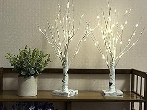 2FT 64LT Warm White Copper Wire Lamp LED Battery Operated Birch Tree Light Tabletop Tree Light Jewelry Holder Decor for Home Party Wedding(Not Contain Batteries)