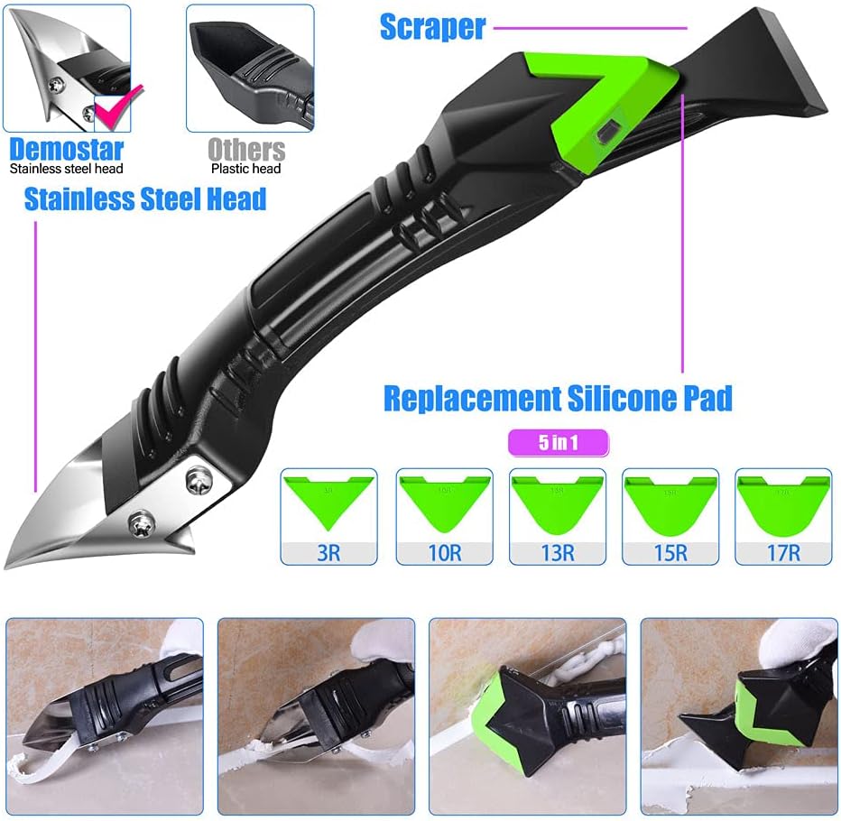 6 in 1 Silicone Caulking Tool Kit [26Pcs], Caulk Remover, Scraper Tool Kit and Grout Removal Tool, Sealant Finishing Tool set for Bathroom Kitchen Floor Window Sink Joint