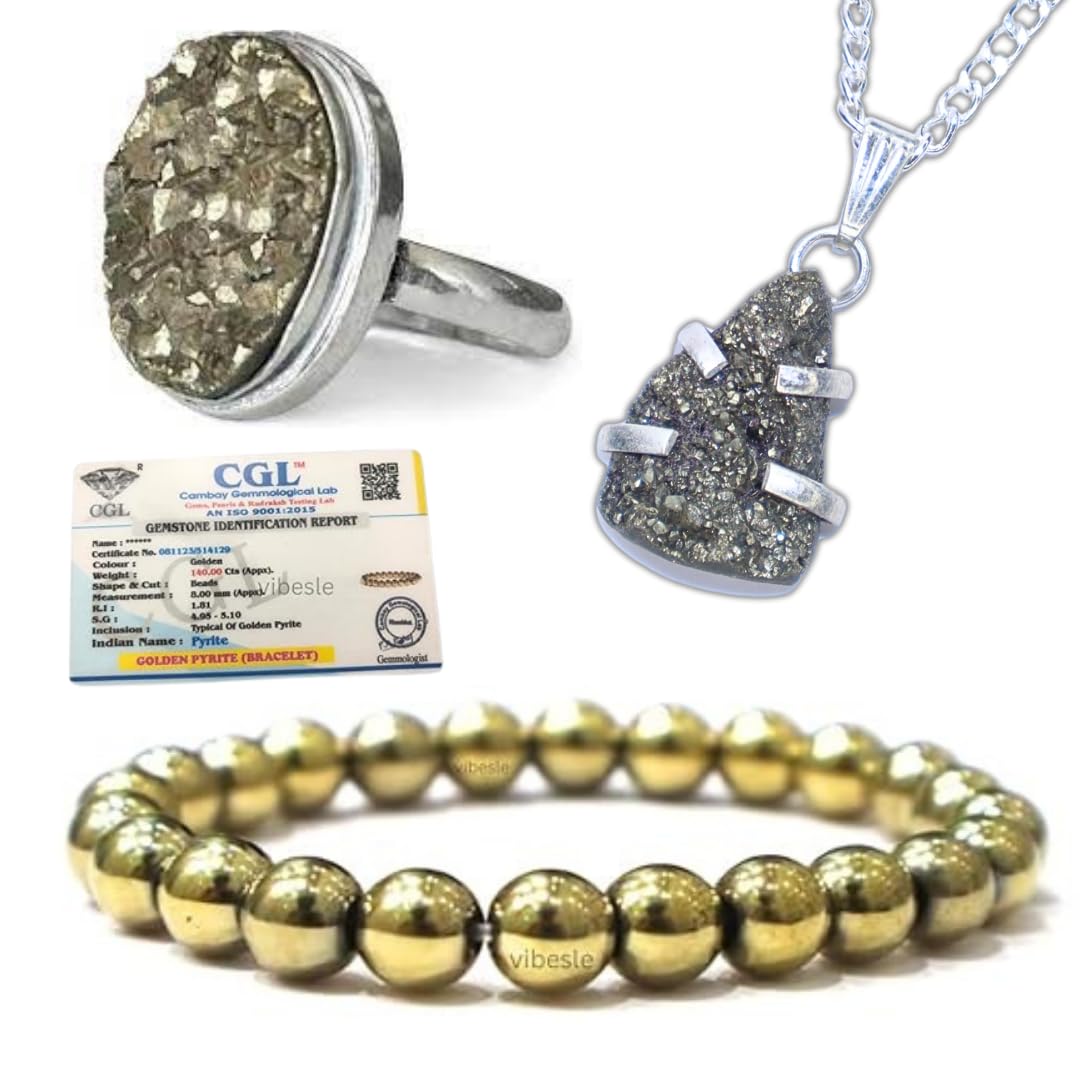 Rich Combo Pyrite Ring with Adjustable Size & Pendant & Pyrite Bracelet With Lab Test Certificate - Real Pirate Stone Crystal for Attract Money, Wealth, Abundance & Prosperity Will power and Success (B0D265X4L7) Amazon Price History, Amazon Price Tracker