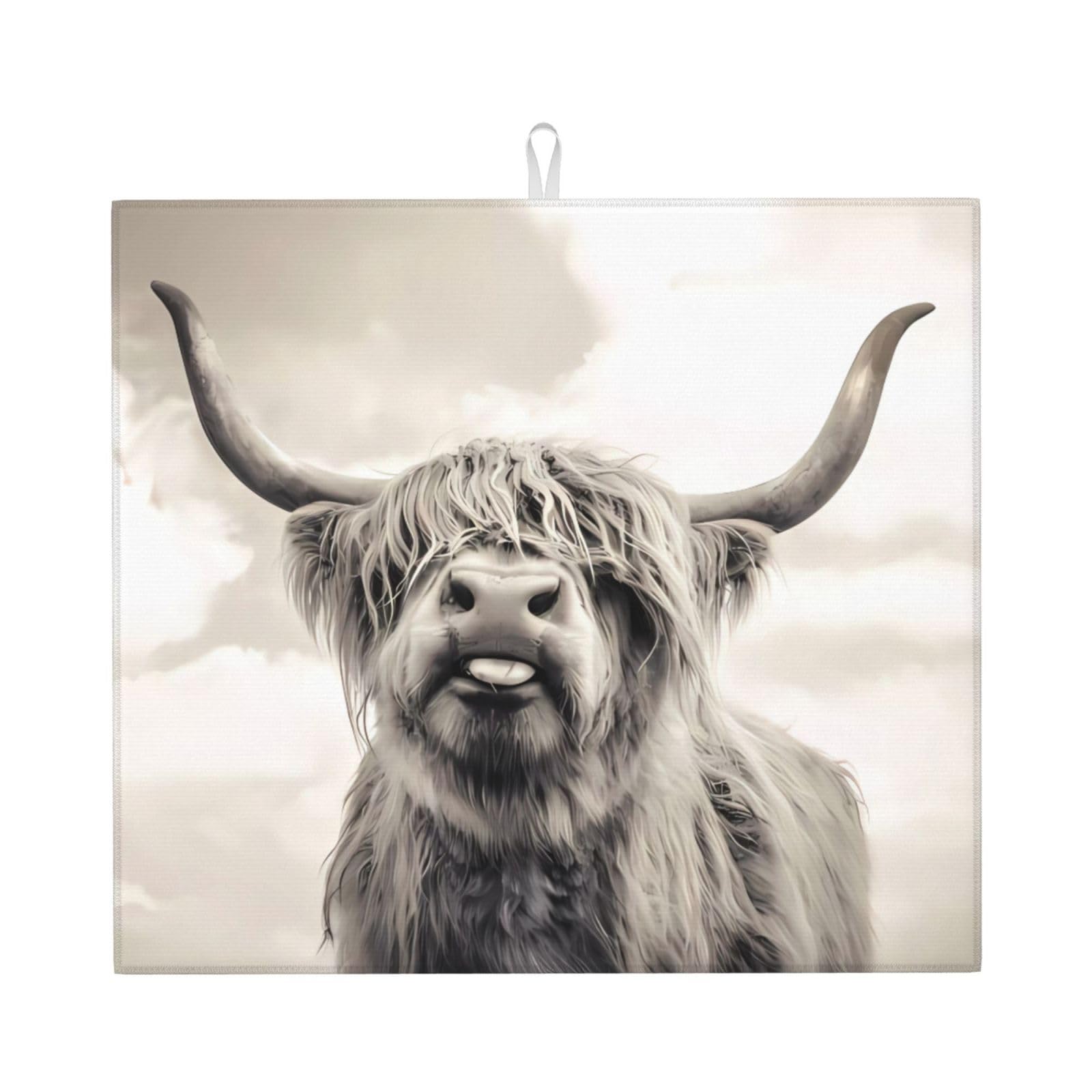 WHJSHOP Funny Highland Cow Prints Kitchen Drying Mat – Absorbent Dish Throw for Countertops, Quick-Dry Non-Slip Layer with Colorful Prints, Ideal Housewarming Gift