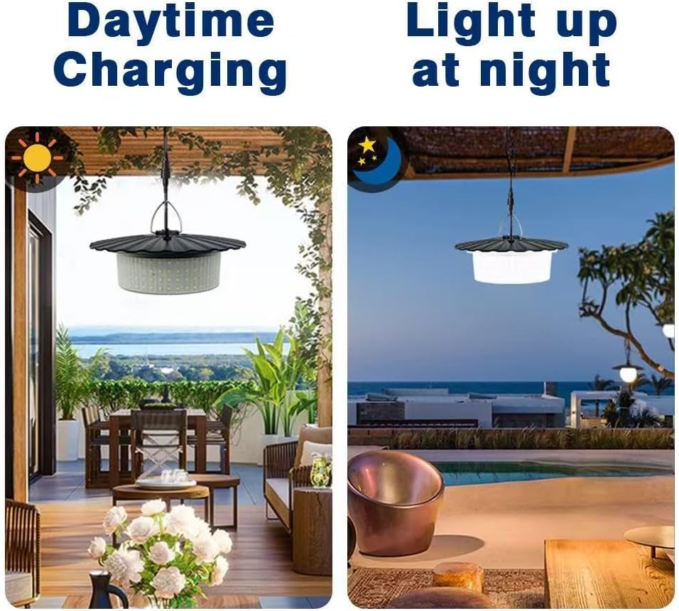 Solar Outdoor Pendant Light, LED Hanging Lamp with Remote Control, IP65 Waterproof