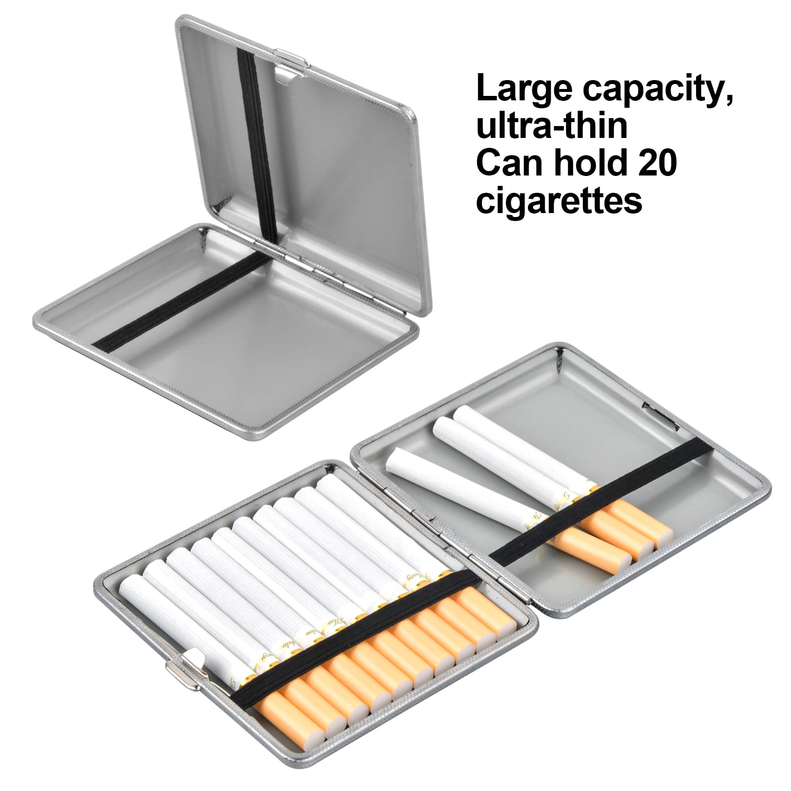 Portasigarette In Metallo E Pelle - Elegante, Portatile, Tiene 20 Sigarette, Nero - Foto 9