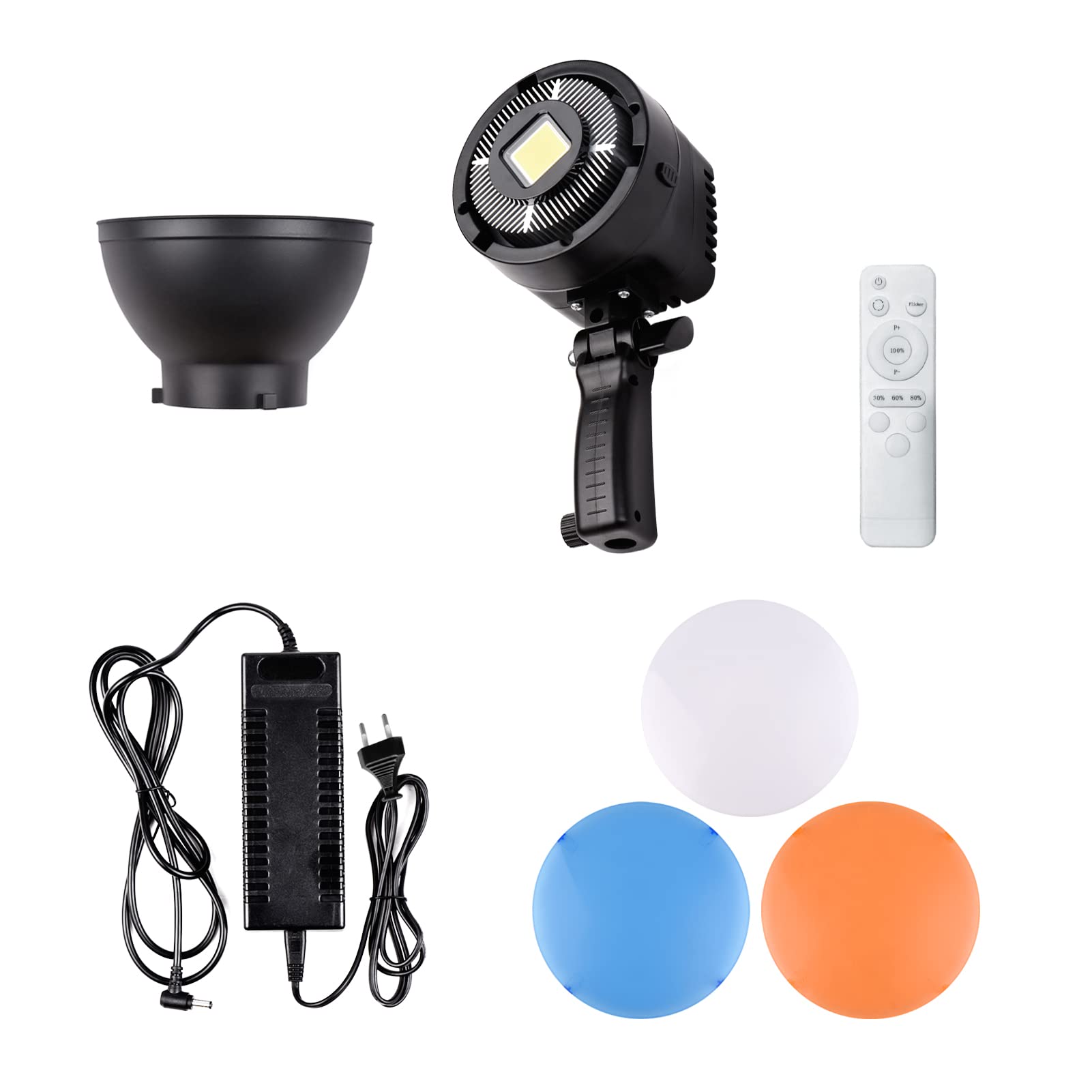 Andoer LED-Videolicht, 150 W, 6500 K, 15000 lm, CRI95 + 10 % -100 % Bowens-Halterung, dimmbar, mit 3 Filterpaneelen, Fernbedienung