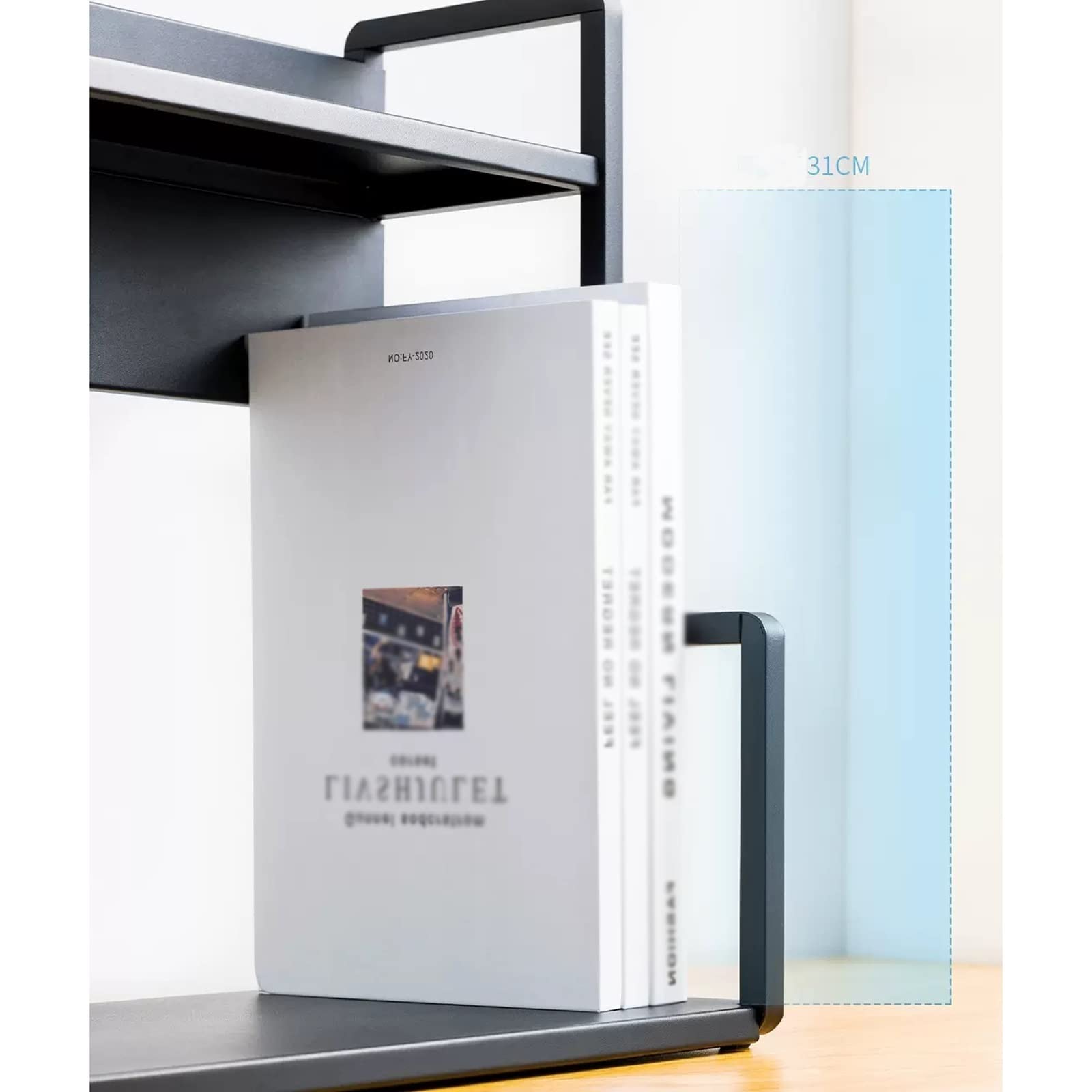 ULTRAWAVE Libreria Scaffale da scrivania a 2 livelli Scaffale da scrivania in metallo Decorazione for dormitorio da cucina Nero Organizzatore Di Libri(L40*D22*H41.5cm)