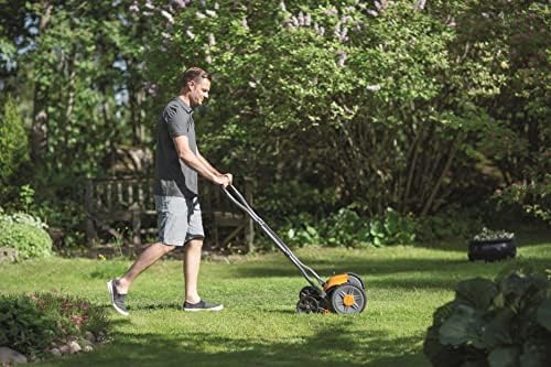 Fiskars StaySharp Plus Reel Mower, Cylinder Lawnmower with Blade-Free Cutting System, Cutting Width: 43 cm, Black/Orange/Silver, 1015649