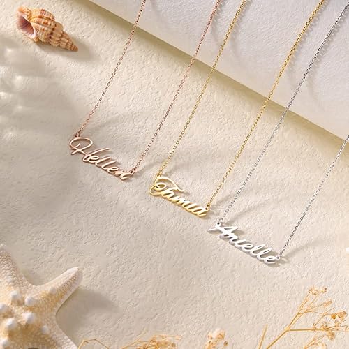 Vista 4 de Dreamdecor Collar con nombre personalizado de plata de ley 925, collar personalizado para mujer, regalo de joyería personalizado para mujeres y niñas