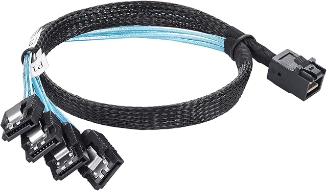 Twozoh Internal HD Mini SAS SFF-8643 Host to 4X SATA 7pin Target Hard Disk 6Gbps Data Server Raid Cable, SFF-8643 for Controller 4 Sata Connect to Hard Drive 0.5M/1.6FT