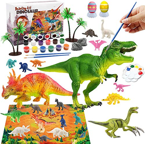 Morkka Kit de brinquedos de pintura de dinossauros, 12 cores pintura de aquarela segura e não tóxica, lavável kit de ciências para crianças e meninas, crianças de 3, 4, 5 anos