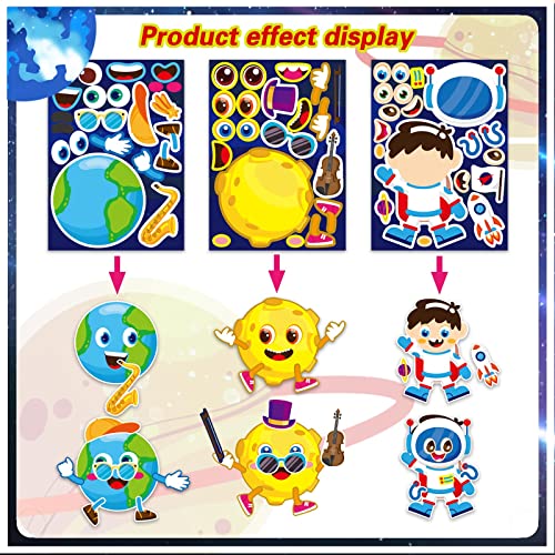 24 Sheets Space Stickers For Kids Make Your Own Astronaut Stickers, Make A Face Planet Stickers Mix Of Alien, Rocket, Ship And Match Solar System Stickers For Birthday Party Favors Craft Kit #TOP2