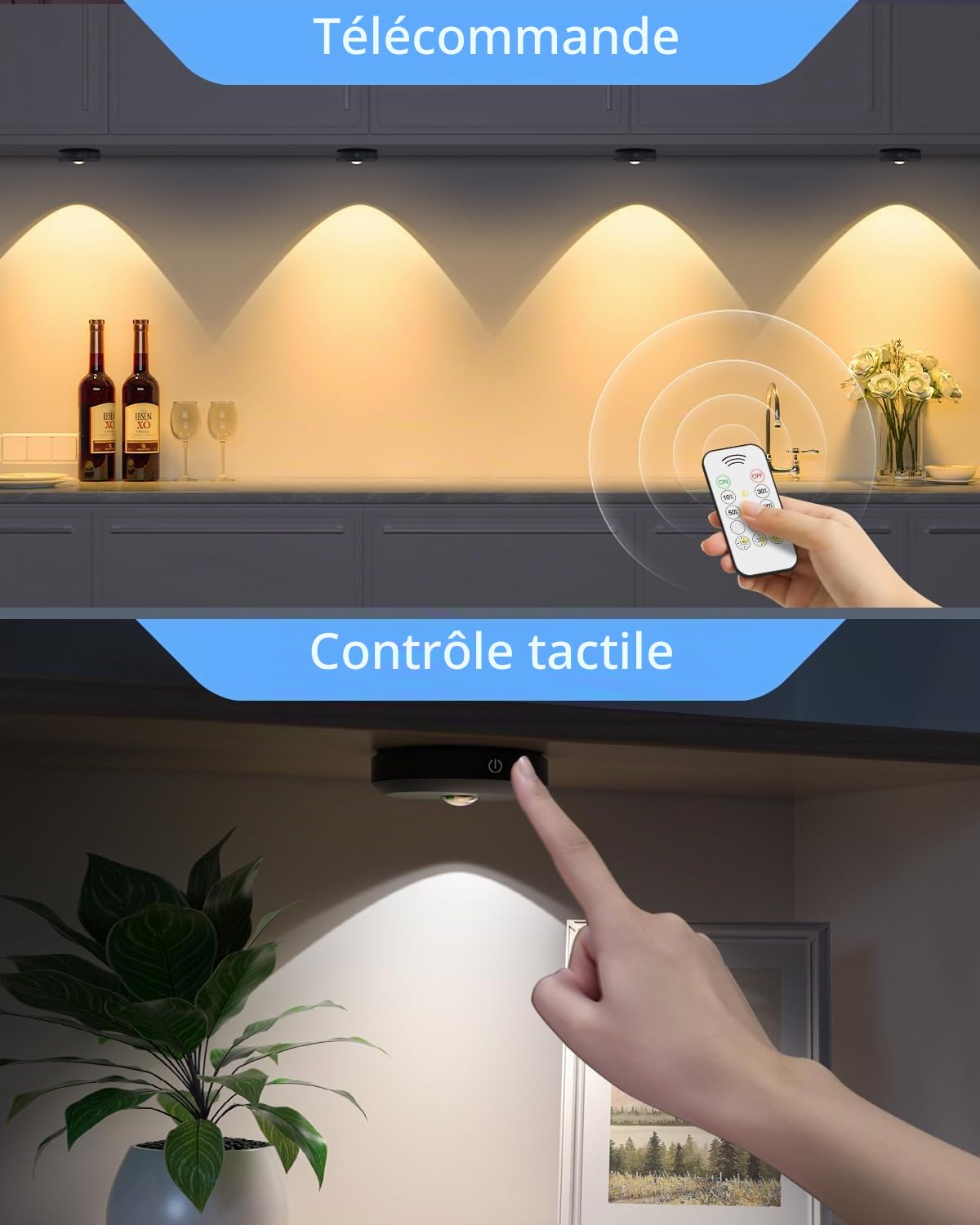 WILLED Rechargeable Spot sans Fil LED Vitrine avec Télécommande, 3 Températures de Couleur, Fonction de Synchronisation, Paquet de 6