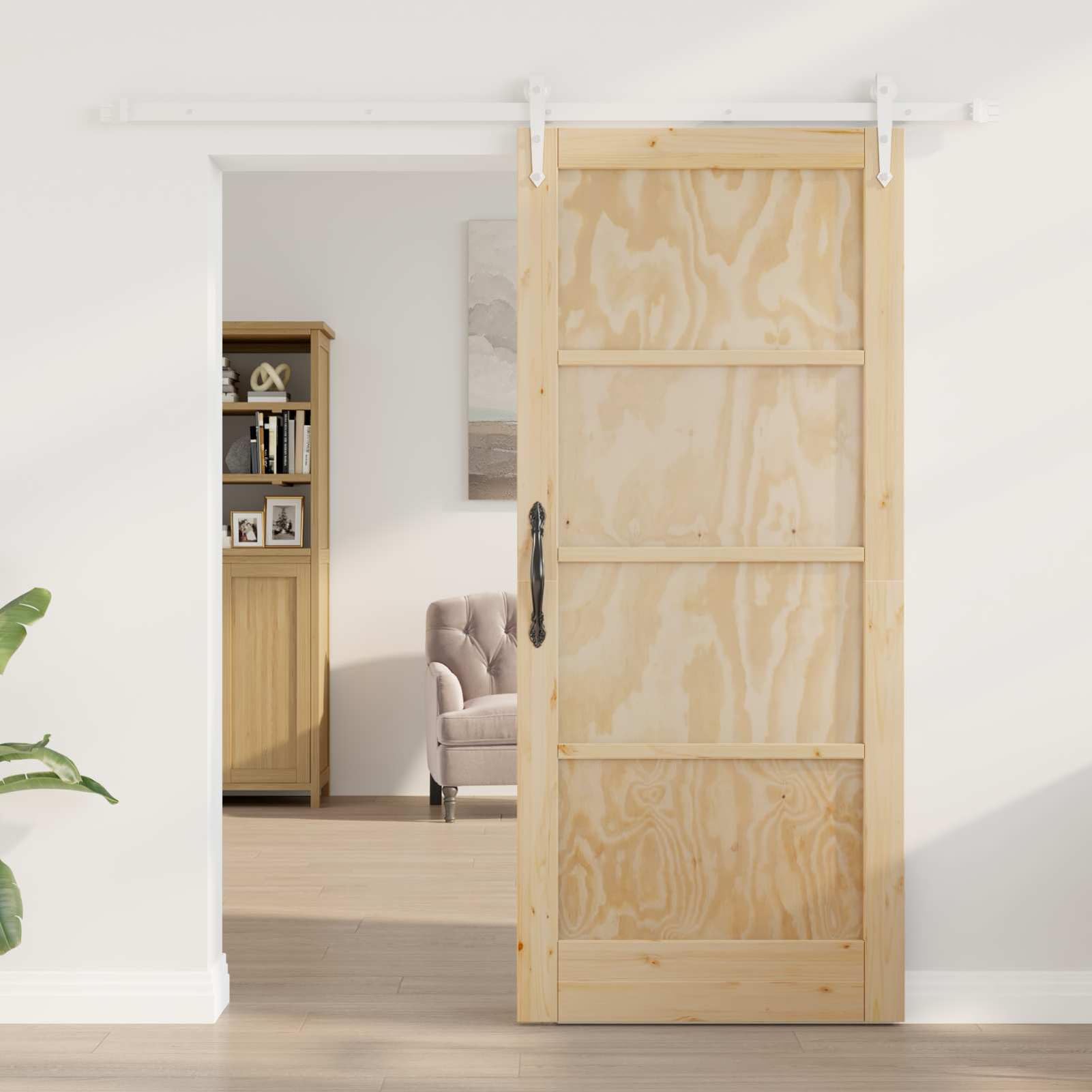 Schiebetür aus Massivholz 86x198,5 cm, platzsparendes Design, mit oberer Laufschiene, für moderne Innenräume3445591