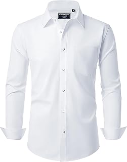 Men's Non Iron Dress Shirts Long Sleeve Regular Fit Bussiness Casual Formal Shirt with Pocket