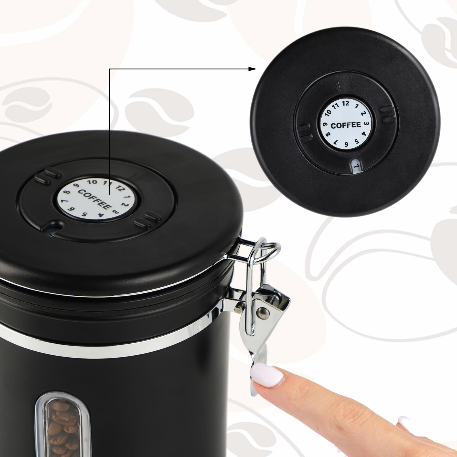 Miiepls BoîTe à Café HerméTique En Acier Inoxydable - 1,8 L - Avec CuillèRe En Acier Inoxydable - Enregistrement Du Temps - Pour Thé, Noix, Cacao, Rester Frais Et Plus Longtemps