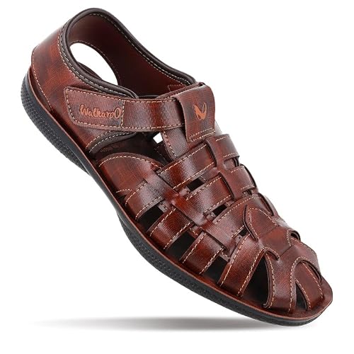 Walkaroo Men’s Casual Sandals|Open Toe Fisherman Style Sandals,Adjustable Velcro Closure, Soft Cushioned Footbed, Breathable Cut-Out Upper,Anti-Slip OutSole|Walking, Travel, Outdoor&Casual Wear Sandal|WG5713-Brown