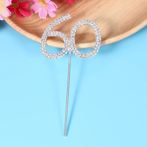 Miniatura 4 de ABOOFAN Decoración de pastel 60 con purpurina número 60 para decoración de pastel de cumpleaños 60 o aniversario (plateado)