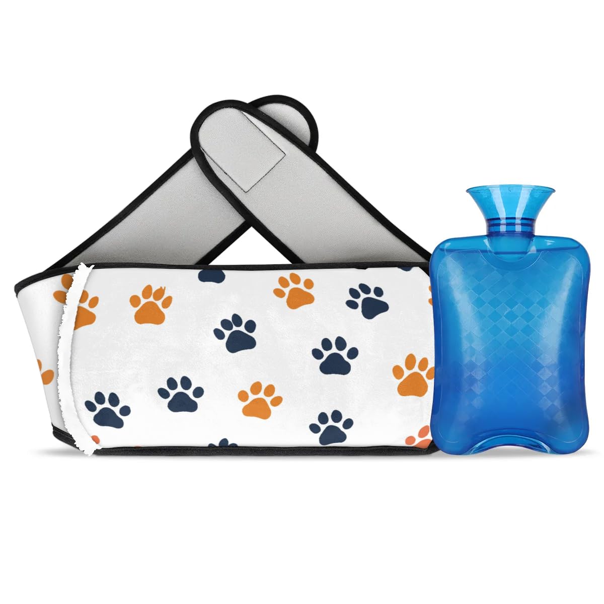 Hot Water Bag with Waist Cover Paws Dog Warm Hot Water Bottle Belt Plush Double Hand Insert Wearable Water Bag Detachable Hot Bottle Pouch for Neck Shoulder Pain Relief