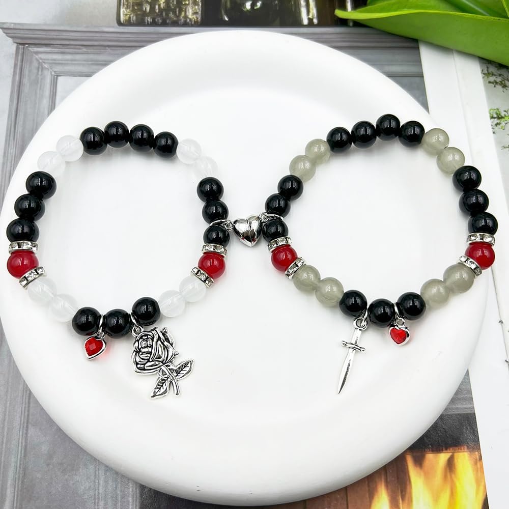 Cross Matching Bracelets for Couple Women Men Vintage Crucifix Heart Stone Bracelet Pink Green Beads Bracelets Friendship Relationship Promise Bracelet for Best Friends Trendy Jewelry Gifts - Image 5