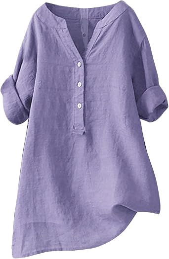 Womens Button Down Cotton Linen Shirt Blouse Sleeve Collar Casual Womens Shirt Womens Shirt Spring Tops for Women