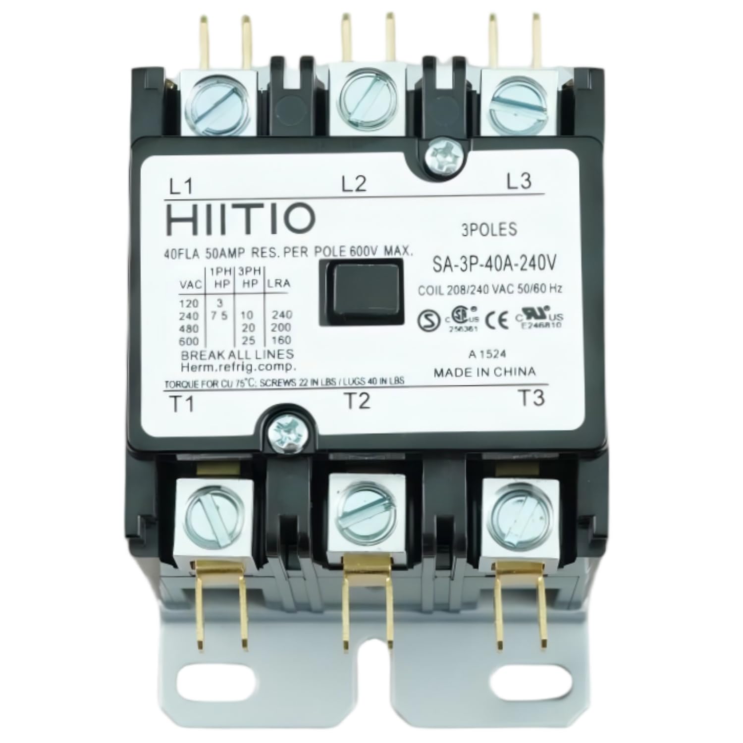 Contactor SA-3P-40A-240V 3 Pole 40 Amp 240V Coil Definite Purpose Air Conditioner Contactor