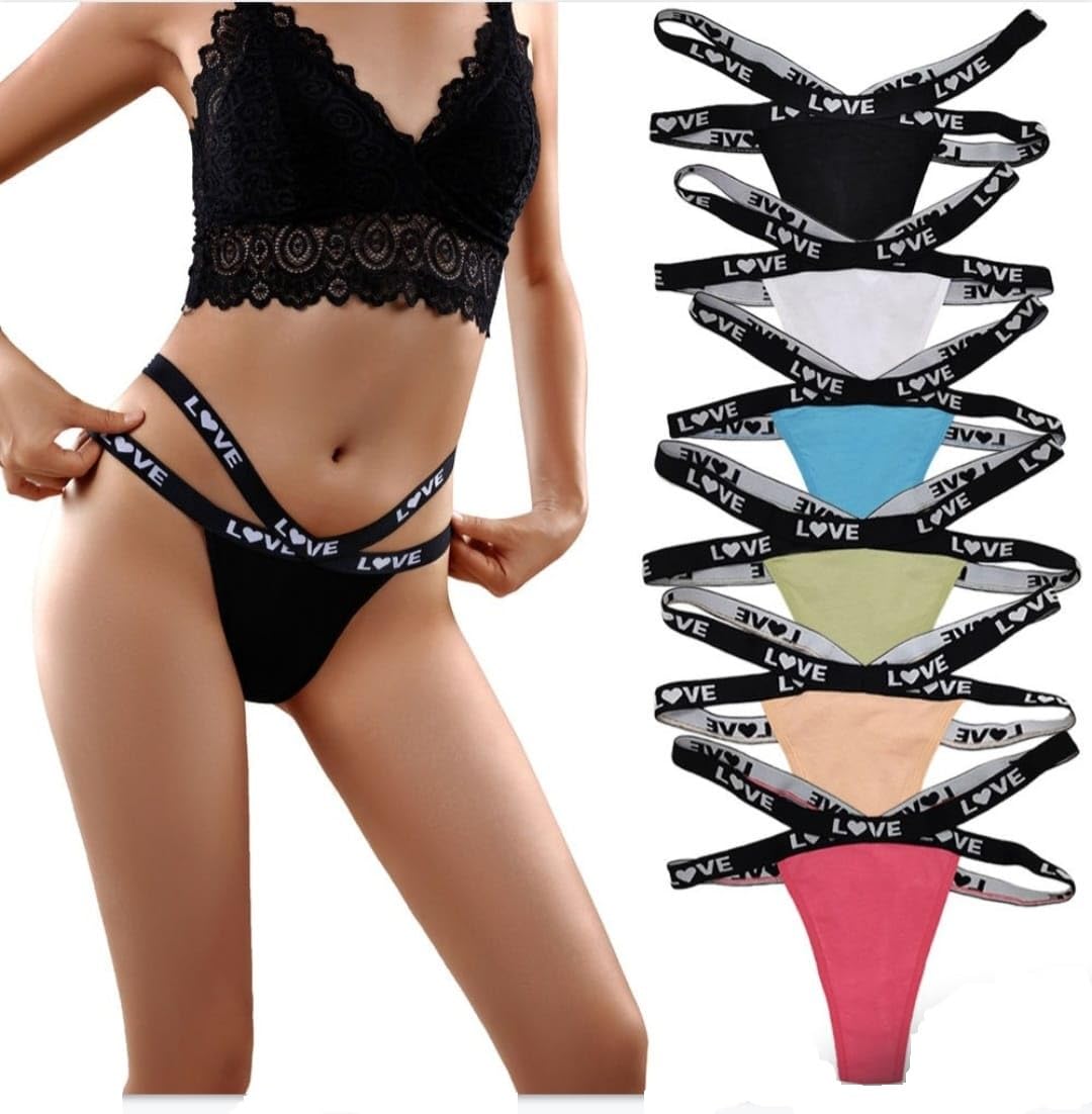 Women's Thong Panty with Love Print Double Strap Waistband, Soft Breathable Fabric, Multi-Colour Pack-image-16