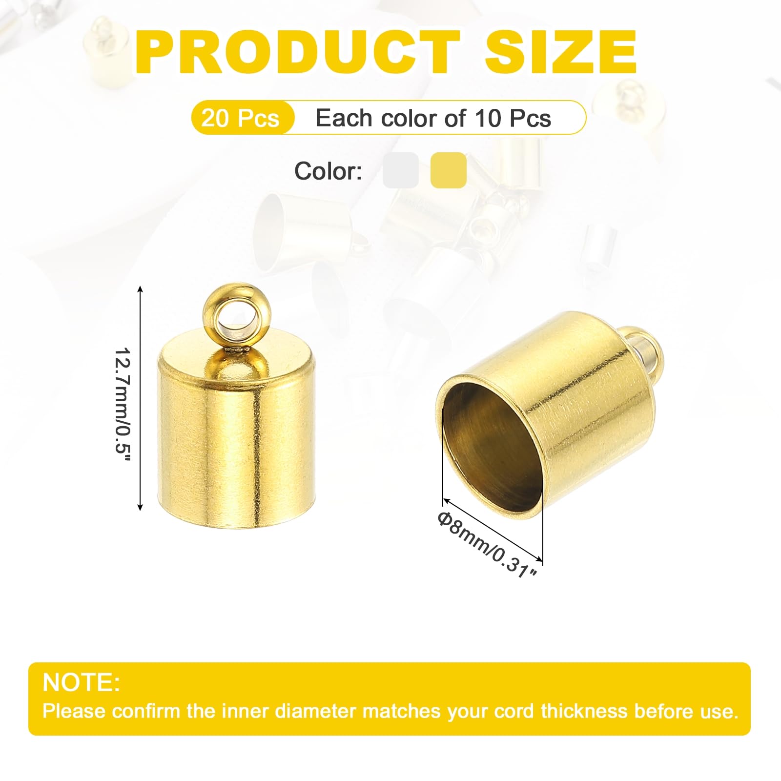 sourcing map Tappi terminali in acciaio inox, diametro 8 mm, confezione da 20 terminali per la ricerca di gioielli fai da te, collane, bracciali e nappe, tonalità oro/argento