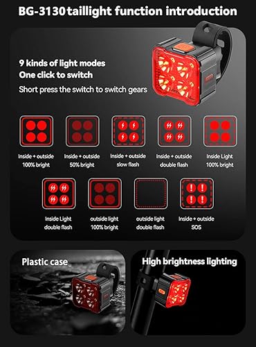 Miniatura 9 de Luz LED impermeable para bicicleta, faro impermeable tipo C recargable para bicicleta, luces traseras de bicicleta multimodo delanteras y traseras