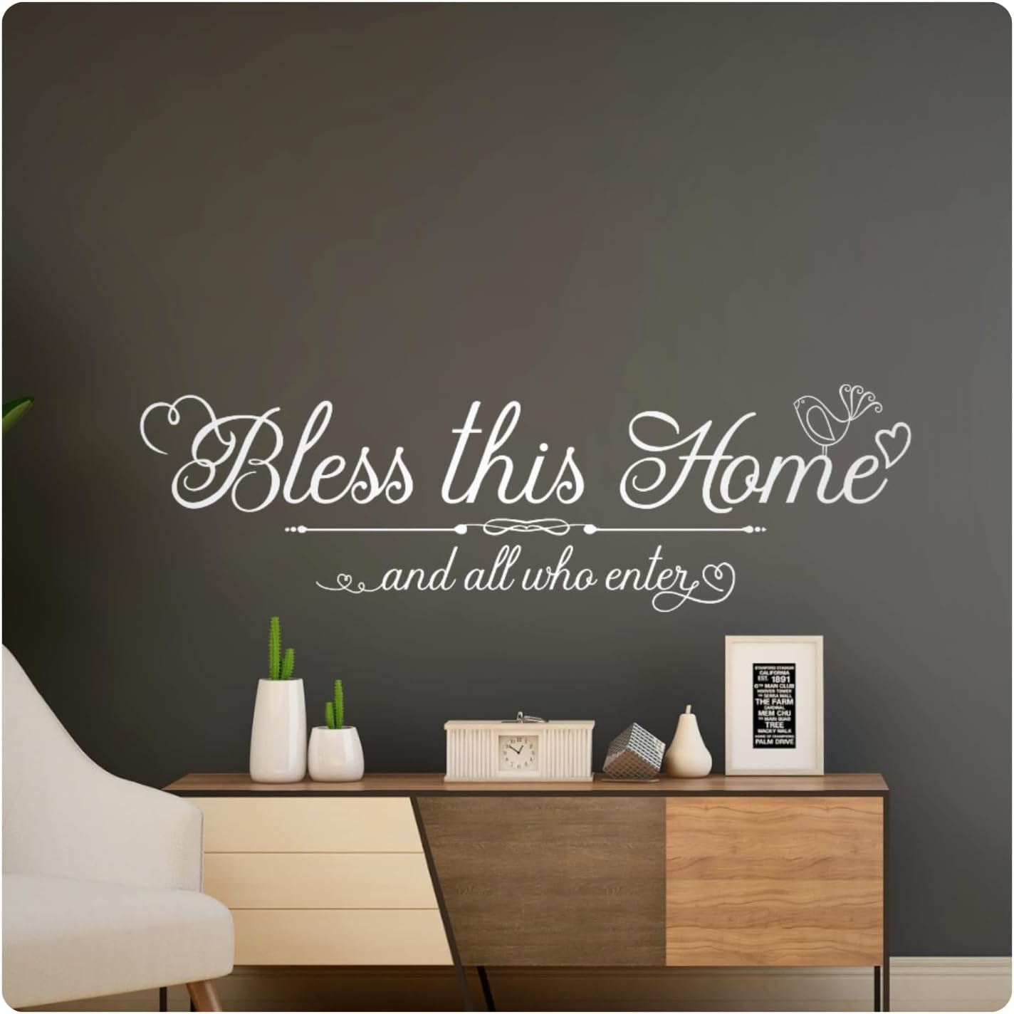 My Vinyl Story - Bless This Home - Inspirational Family Wall Decal Sticker Quote Art Decor Saying for Living Room Kitchen Entryway Love Photo Gallery, Removable (White, 48x15 inches)