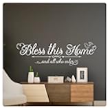 My Vinyl Story - Bless This Home - Inspirational Family Wall Decal Sticker Quote Art Decor Saying for Living Room Kitchen Entryway Love Photo Gallery, Removable (White, 48x15 inches)