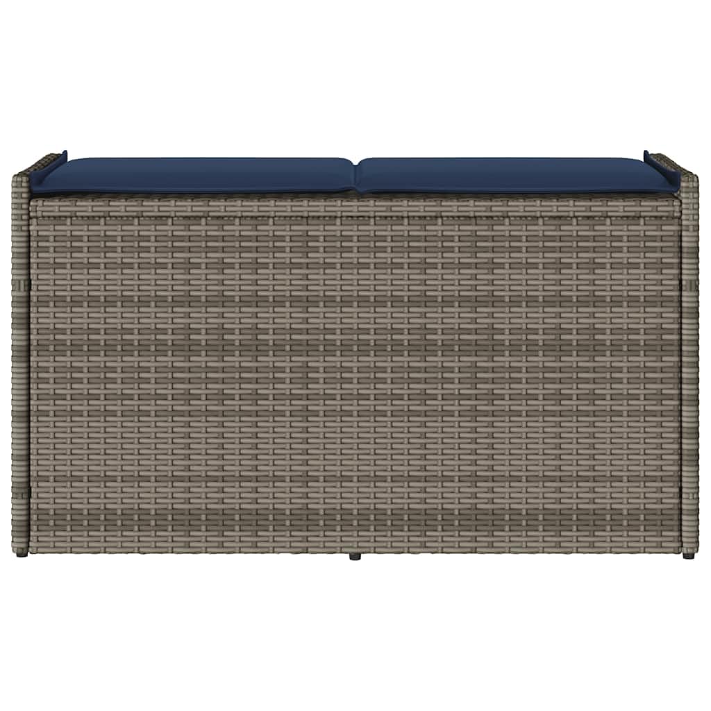 Banc de jardin avec espace de rangement et coussins, gris, 100 cm, résistant aux intempéries, robuste, double banc pour extérieur, balcon, véranda, terrasse avec coffre de rangement, siège