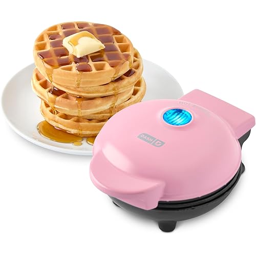 Dash Mini Waffle Maker- Compact Electric Iron for Creative Homemade Treats - PTFE nonstick surface - Easy-to-Clean - Perfect for Kids & Families - Pink