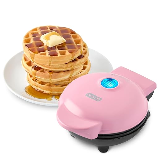 DASH Mini Maker for Individual Waffles, Hash Browns, Keto Chaffles with Easy to Clean, Non-Stick Surfaces, 4 Inch, Pink
