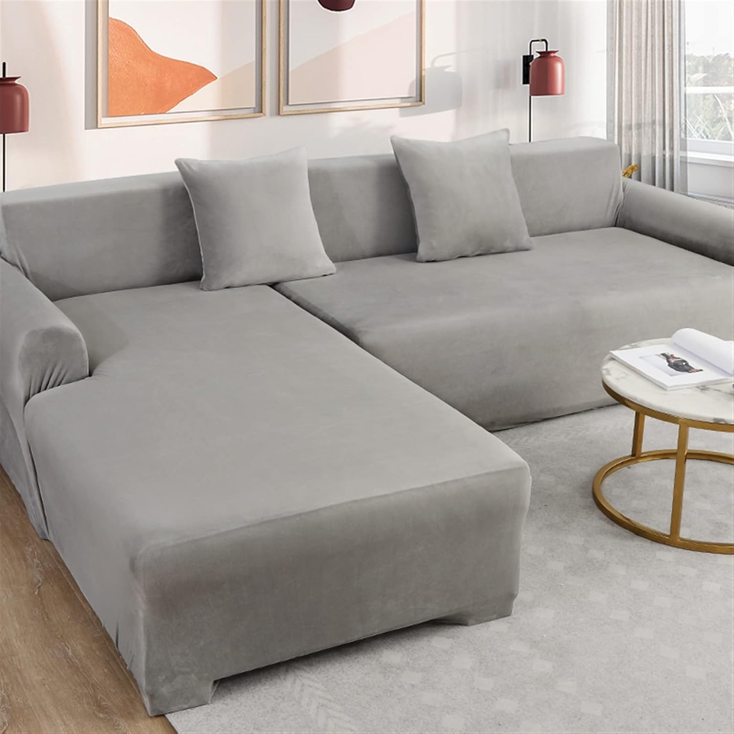 MIPOPS Plush Sofa Cover Stretch Solid Color Thick Slipcover Sofa Covers for Living Room Pets Chair Cover Cushion Cover Sofa Towel(Yellow,Large(190-230cm) 1pc)