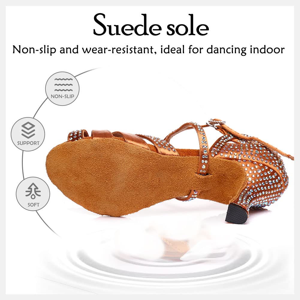 HIPPOSEUS Scarpe da Ballo Latino Americano con Strass Donna Professionale Scarpe Danza Salsa Bachata Tango in Raso,Modello L408