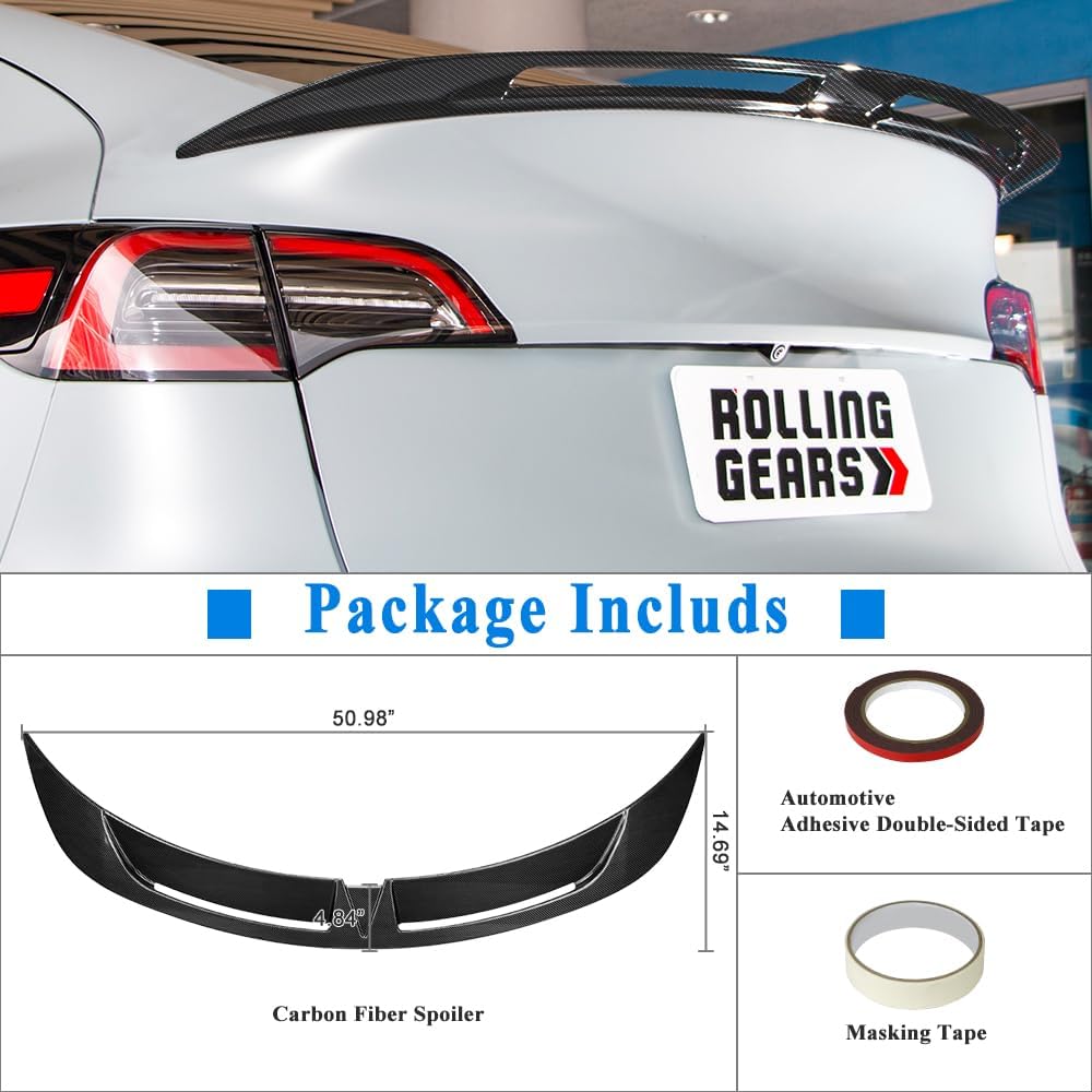 Real Carbon Fiber Spoiler Compatible with 2020-2024 Tesla Model Y Rear Trunk Spoiler, Turbo Style (TB)