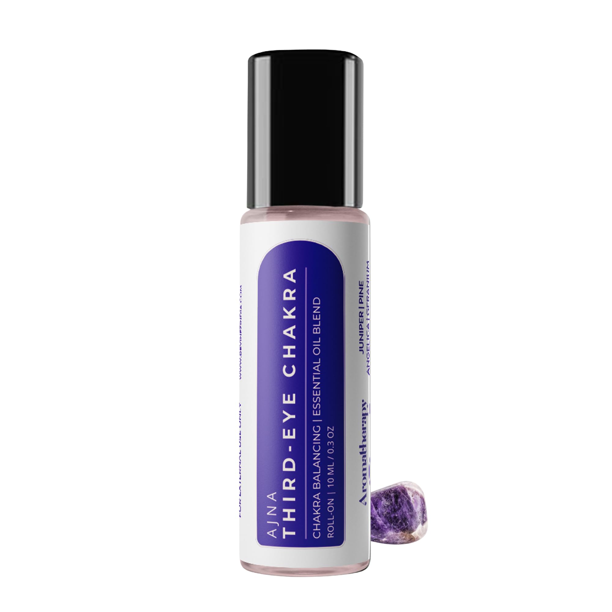 DevinezDevinez Third Eye Chakra (Ajna) Chakra Roll-on (10ml), Therapy Oil - With Natural Essential Oil & Amethyst Gem Stone - For Chakra Balance, Meditation, Yoga, Reiki & Healing