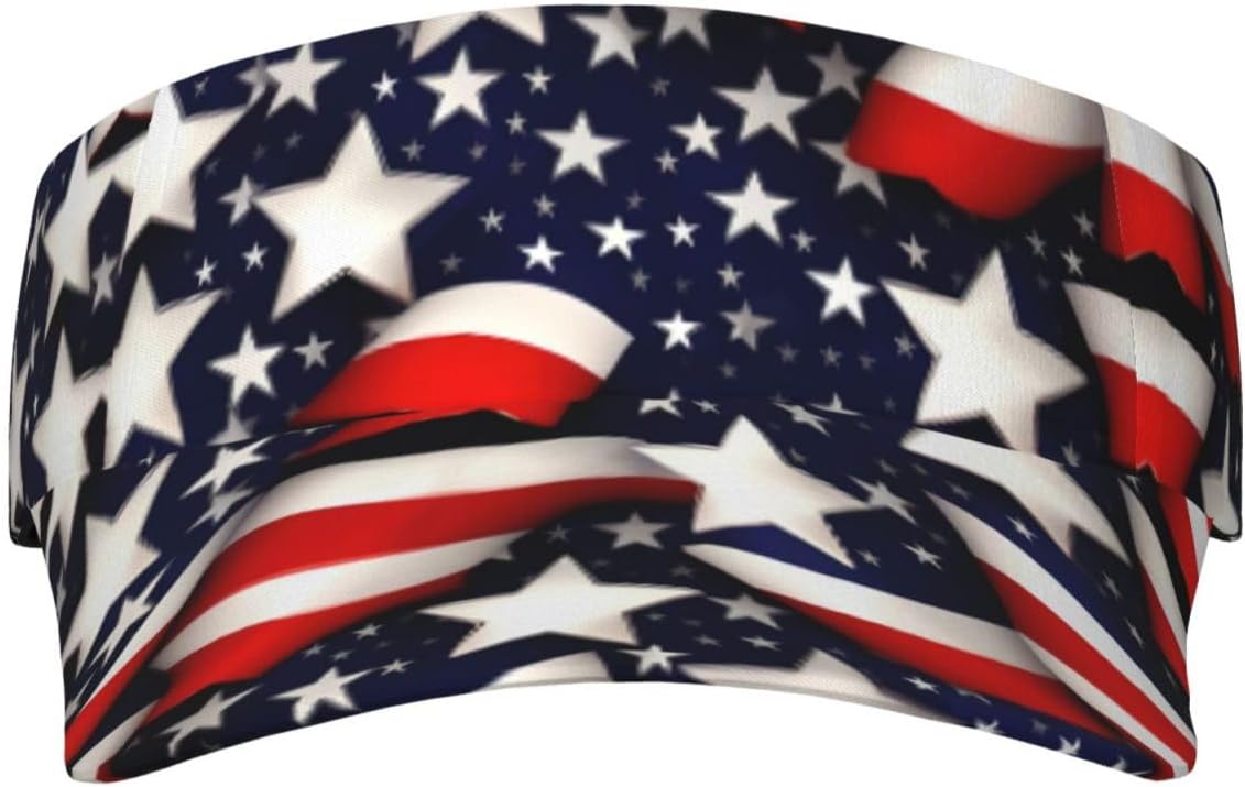 American Flag Stars Stripes Print Sun Visor Hats for Women Men Adjustable Sports Golf Running Sun Caps Black
