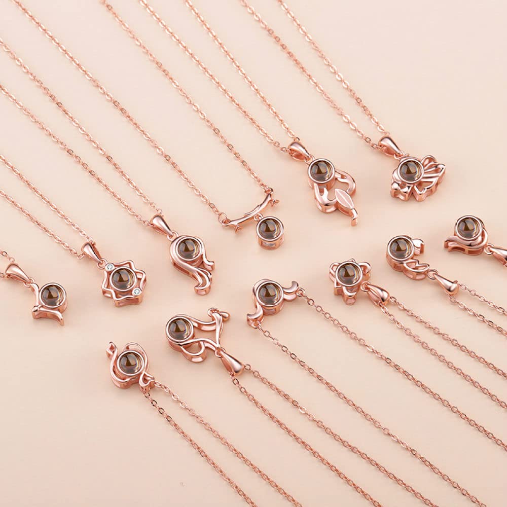Collar de Plata para Mujer, Collar de Plata Ley S925 con Piedras Preciosas Libra, Signos del zodíaco, Collar circón Oro Rosa, Piedra Nacimiento, joyería Regalo for mamá, niños y niñas