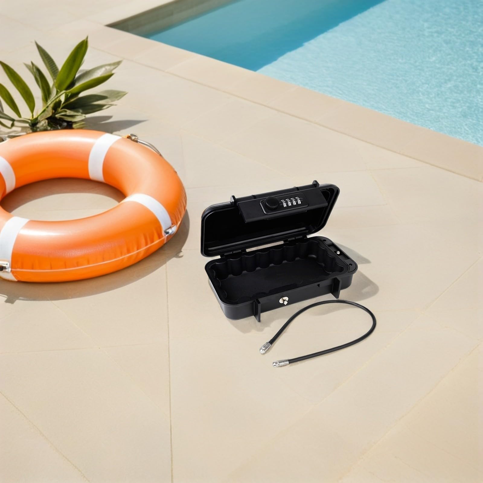Reisesafe Tragbarer Safe für Strand mit Zahlenschloss Abnehmbarem Stahlkabel Schwarz für Wertsachen und Reisepass für Strand und Fitnessstudio
