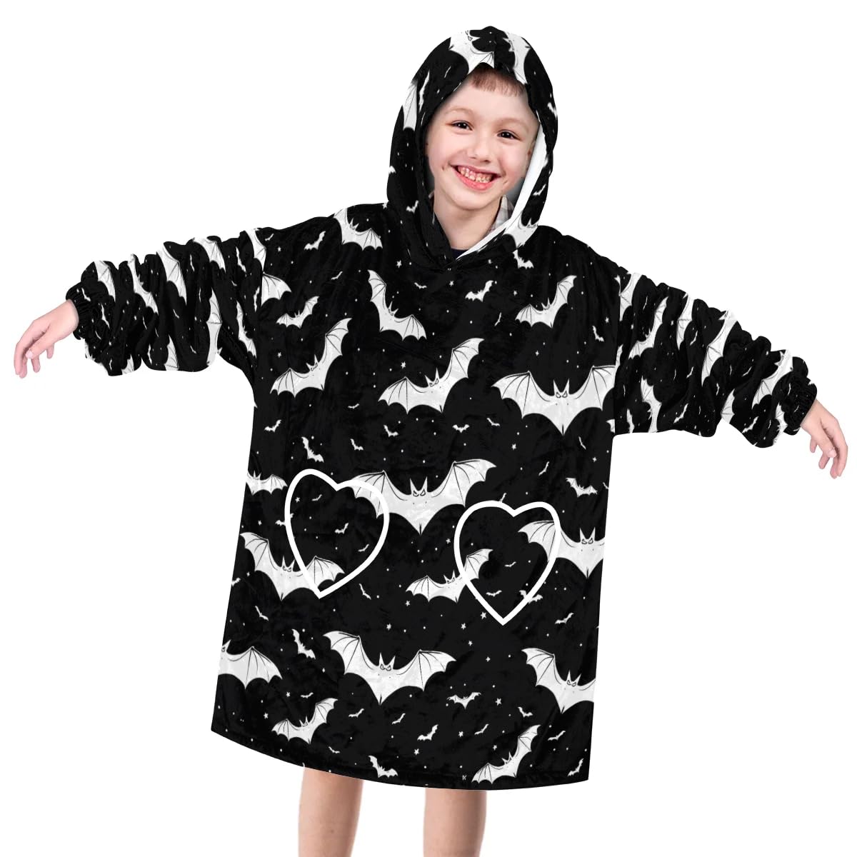 Wearable Blanket Hoodie for Kids, Animal Bat Fleece Sweatshirt Blanket Oversized Blanket Sweatshirt with Pocket Flannel Warm Hooded Blanket 6-10 Year Old Girl Boy Gift, One Size