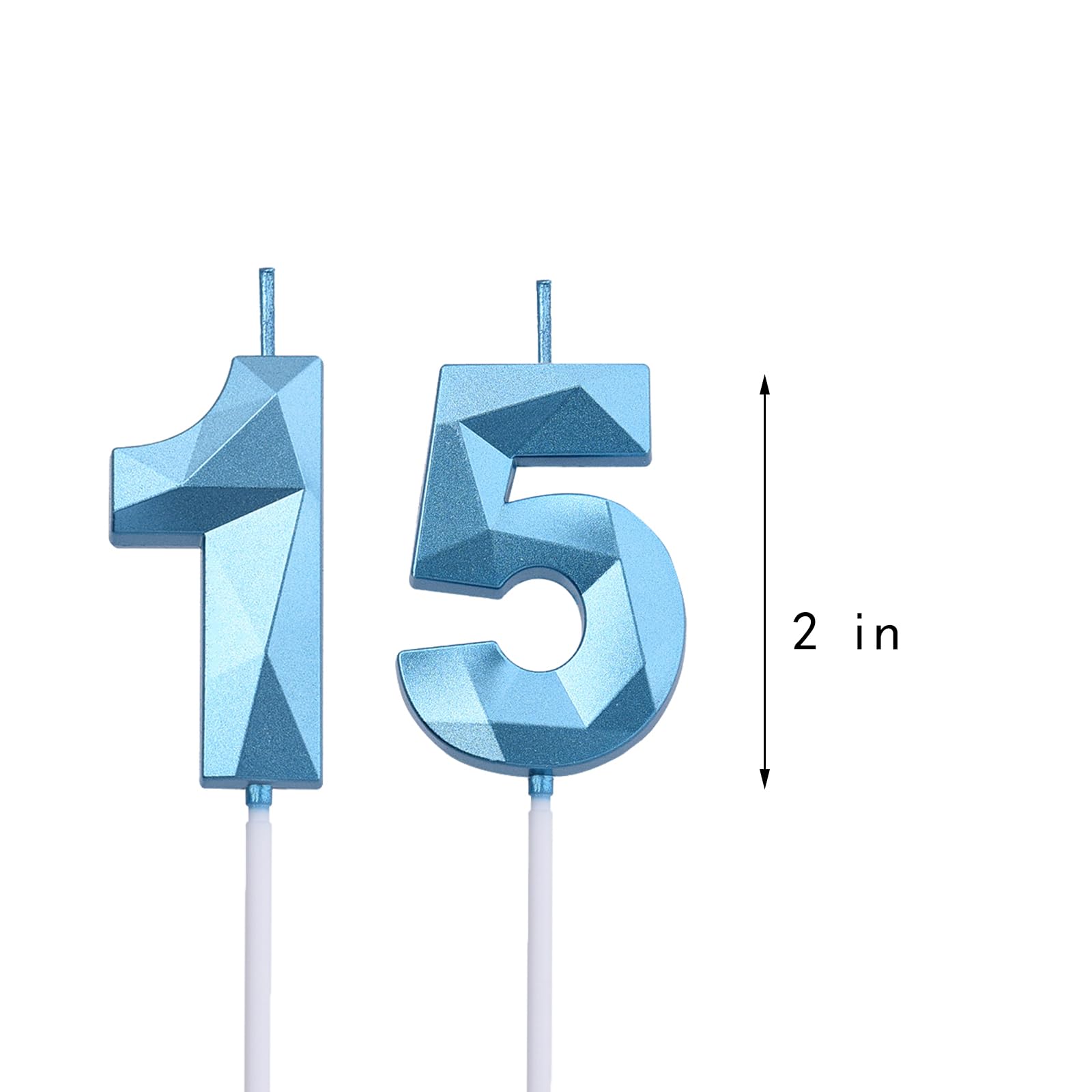 2 inch Blue 15 & 51 Birthday Candles, 3D Diamond Number 15th & 51st Cake Topper for Boys Girls Birthday Party Decorations Theme Party