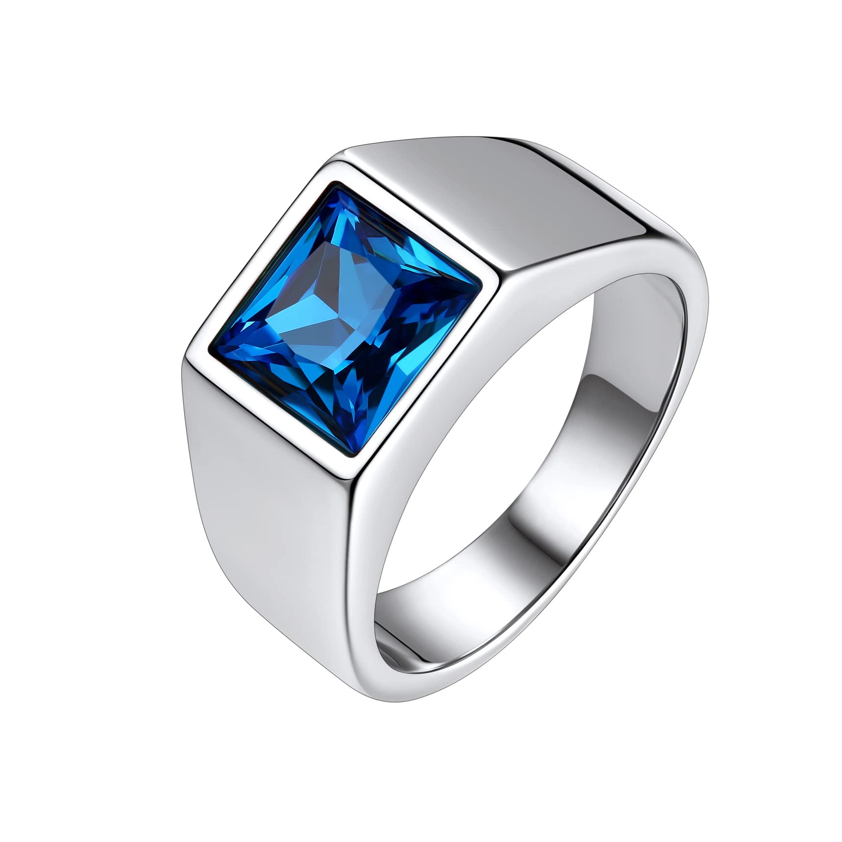 BestyleStainless Steel Men Signet Ring-Black/Blue Gemstone Band Ring-Classic Simple Thick Men Ring Size 7-14Recycled Claim Standard Blended