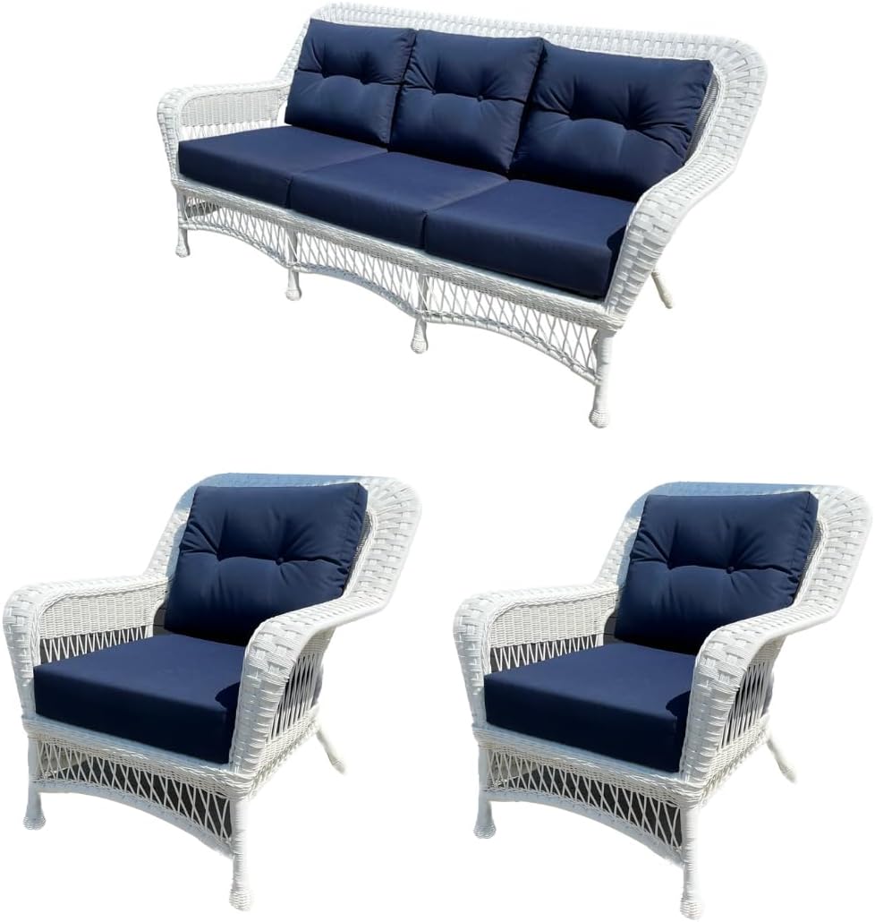 Outdoor White Wicker Patio Chairs and Sofa Set of 3