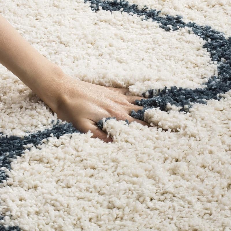 Image of SAGON Anti-Skid Shaggy Carpet Rug for Home | Ultra-Soft Plush Floor Mat for Living Room & Bedroom | Non-Slip, High-Density, Cozy Luxury Decor| 6 x 9 Feet Ivory Blue Diamond
