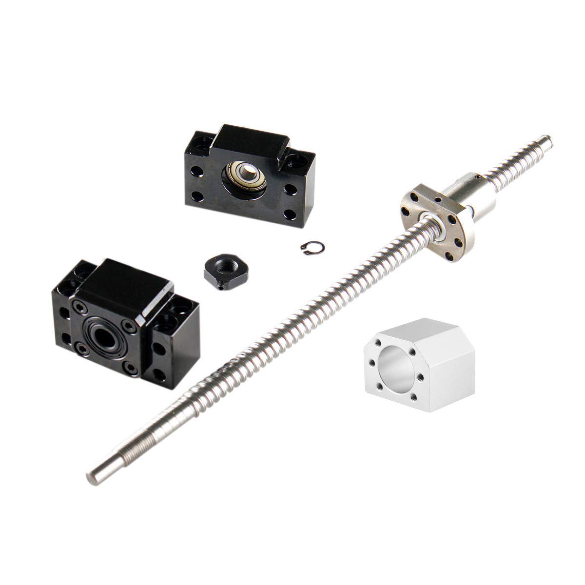 SFU2005-600mm Ballscrew with Metal Deflector Nut + BK/BF15 End Support + DSG20H Ballnut Housing Ball Screw Length 23.6 inch(600mm) with End Machined