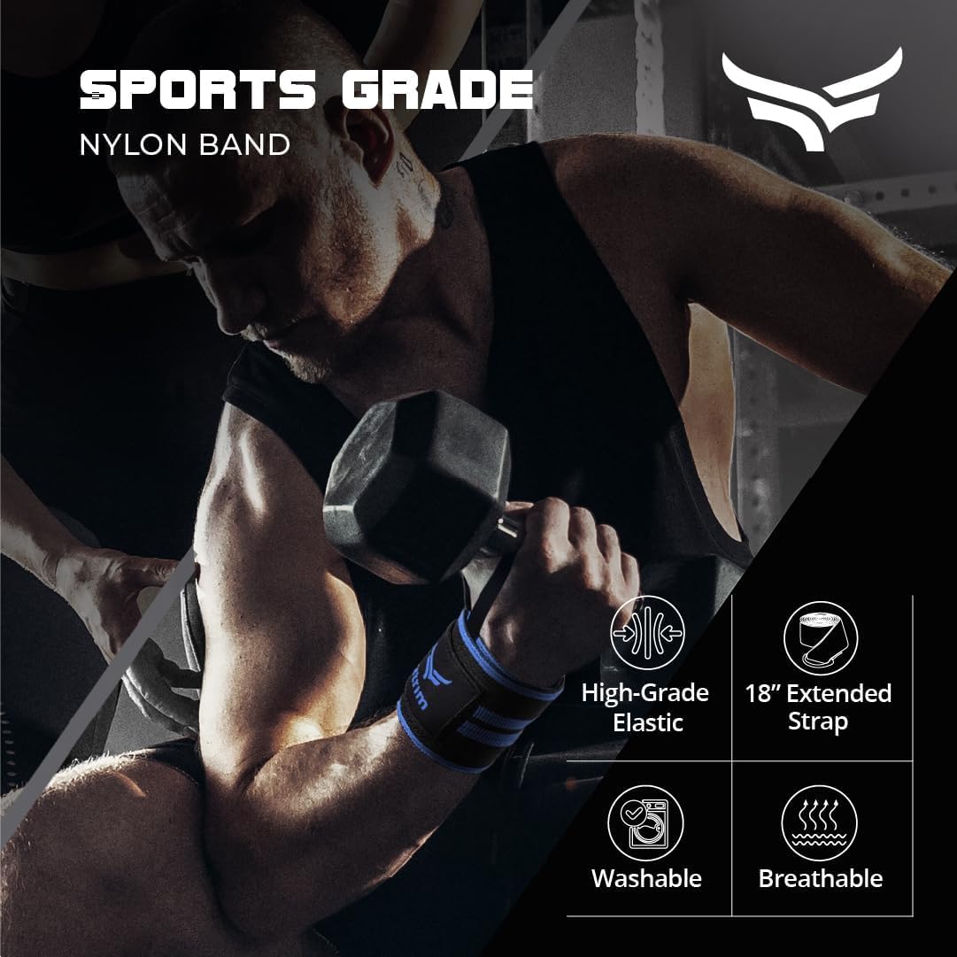 Unisex Wrist Support for Men & Women, Gym Fitness Band for Home | Crepe Bandage, Gym Support Accessory for Hand Grip & Wrist Support(Colour: Black and Blue) Size:Large